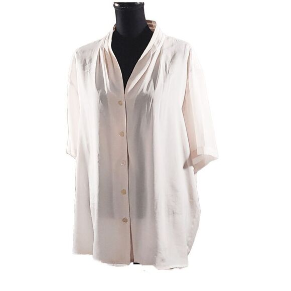 Chaus Sheer Peach Silk-feel Short Sleeve Pleated V-neck Blouse Top Size 22 - Picture 1 of 6